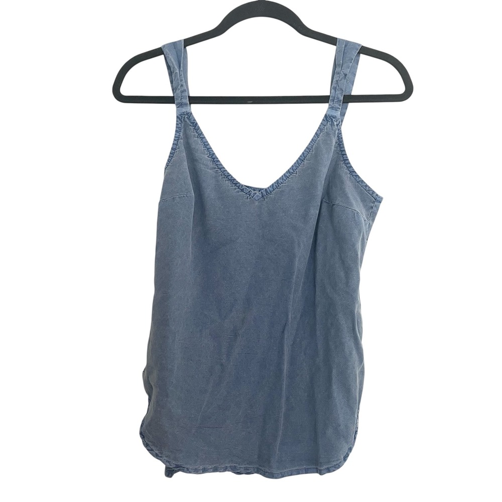 C&S by Cloth & Stone Women's Chambray‎ Tank Top Blue V-Neck Sleeveless Hippie S